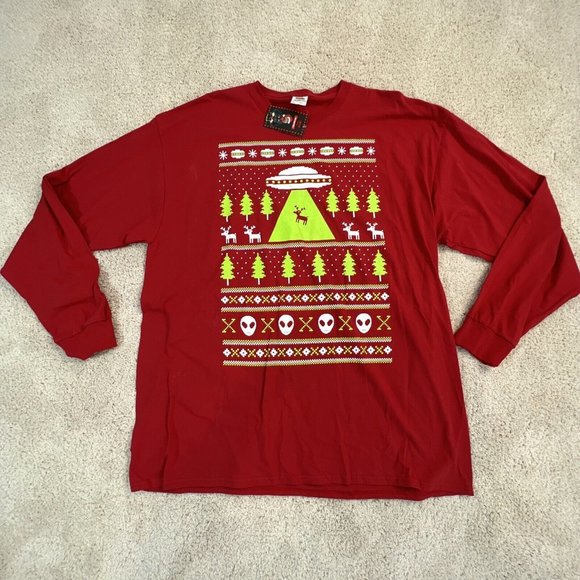 Fruit of the Loom Other - Mens 2XL Christmas Holiday Red Green T Shirt Long Sleeve NWT